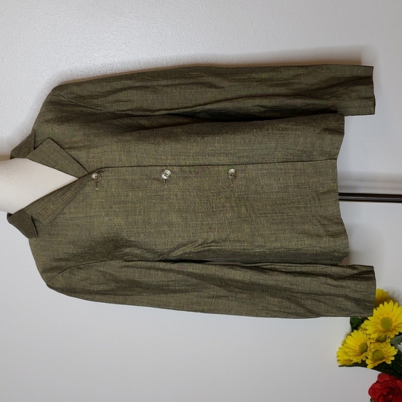 Saks Fifth Avenue Linen Wool Jacket Olive Green Luxury Vintage Office Italian - Picture 6 of 8
